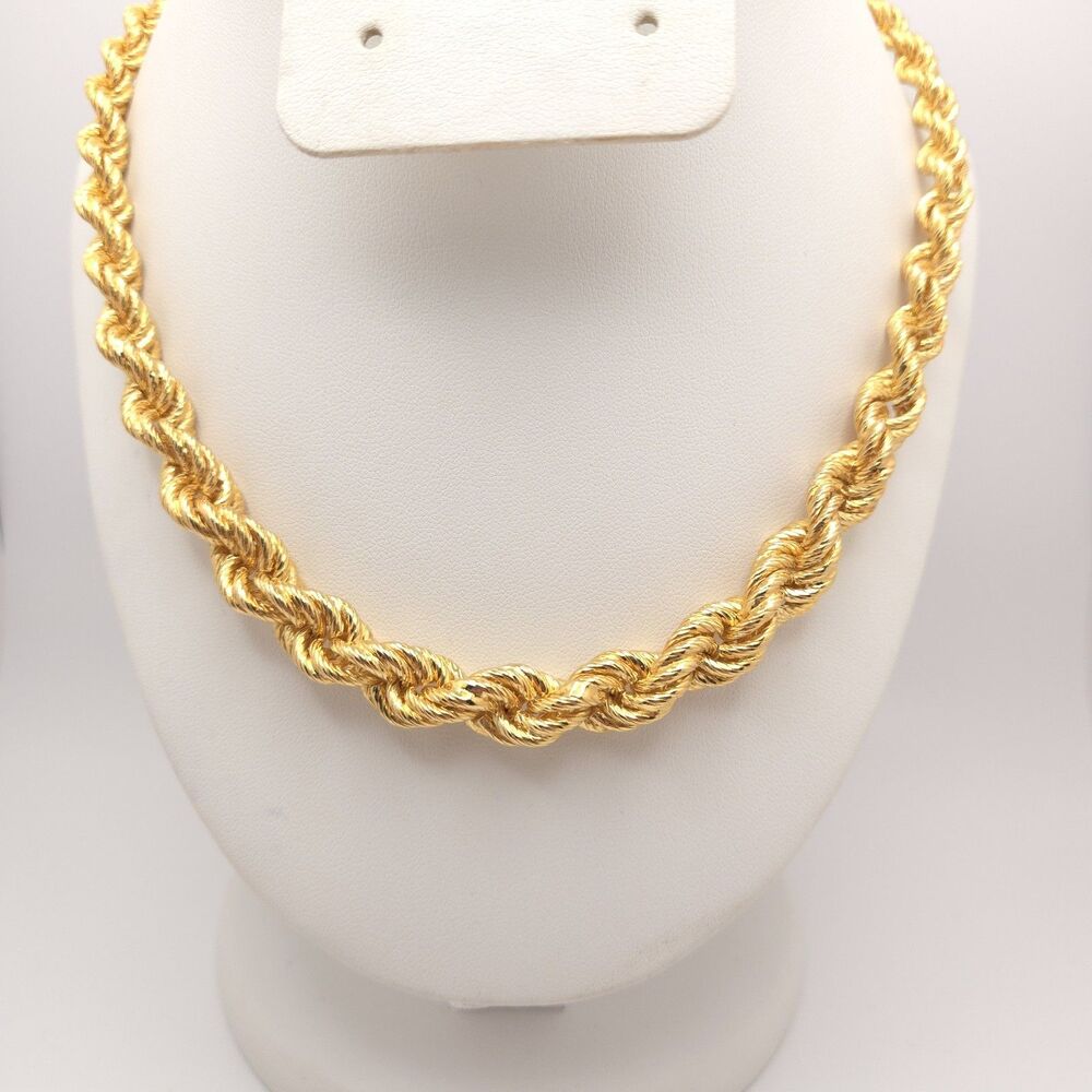 Bronzo Italia | Gold Tone Bold Graduated Rope Chain Necklace Lobster Clasp